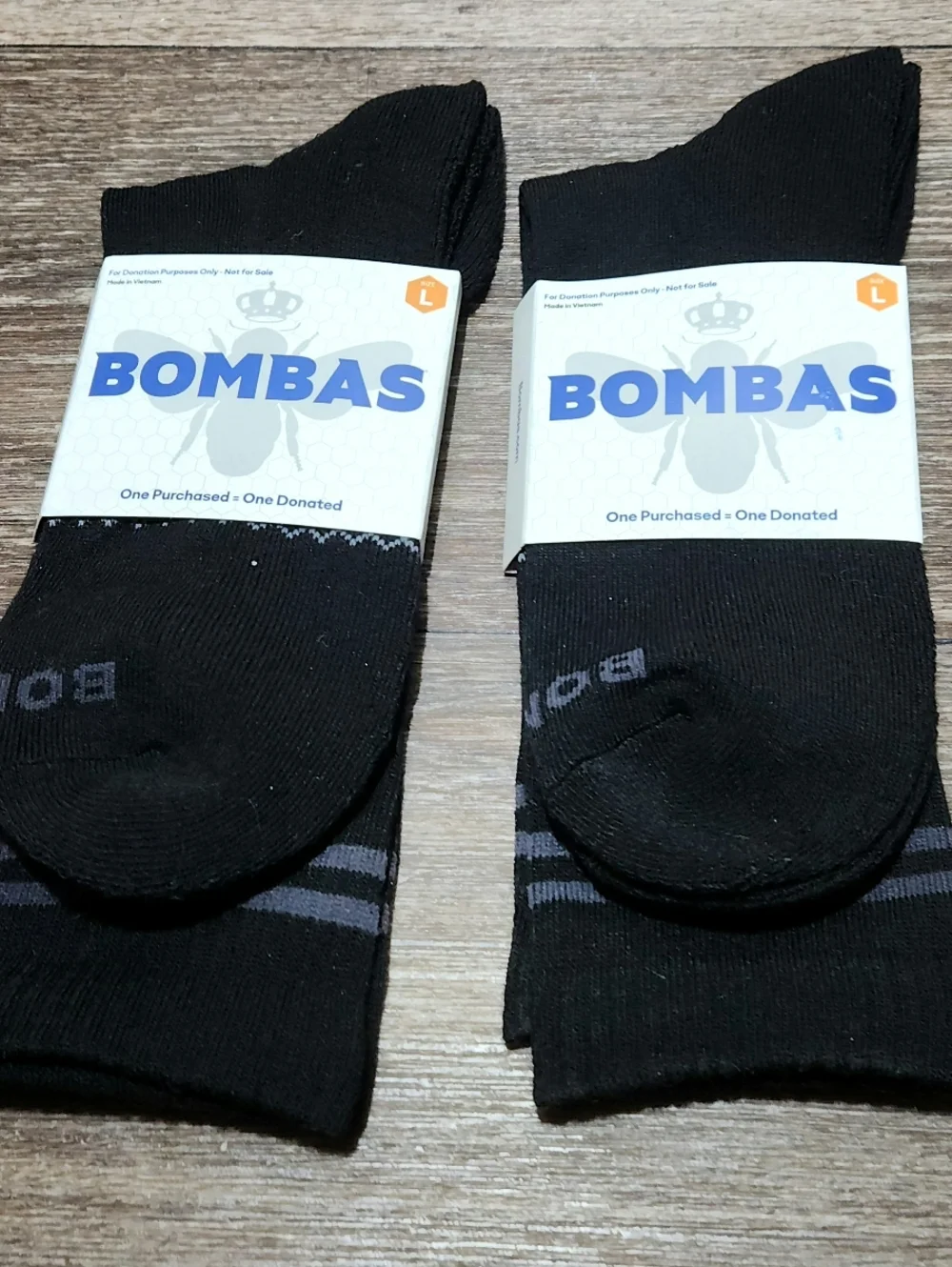 Lot Of 2 Bombas Black Crew Socks with Gray Stripe Accents